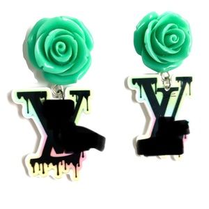 Graffiti high end fashion luxury earring rose mint green pastel NYC runway